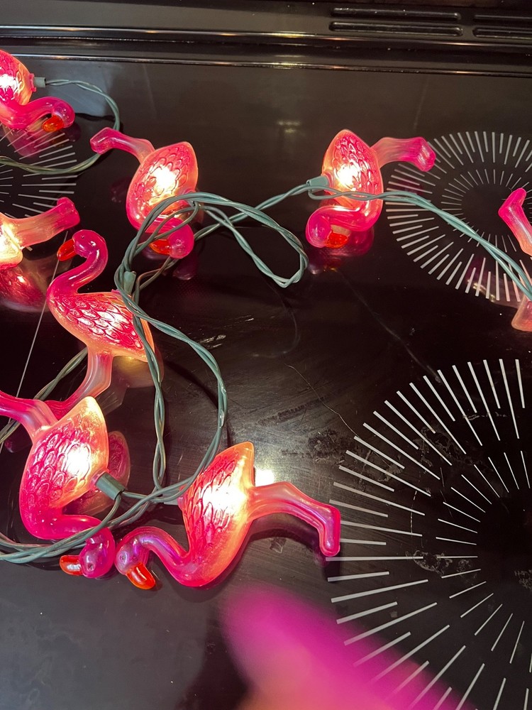flamingo string lights tropical island paradise