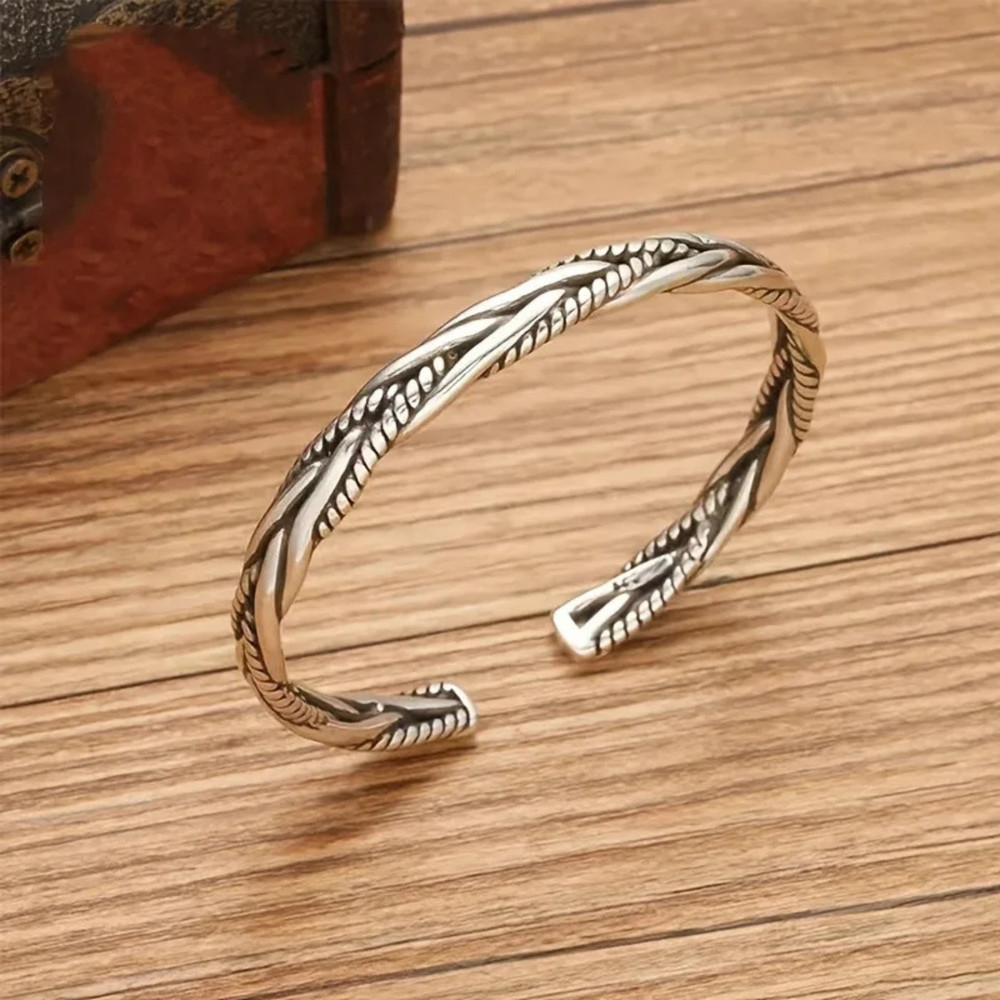 Solid 925 Sterling Silver Men’s Viking Bangle Bracelet Adjustable & Gift Bag