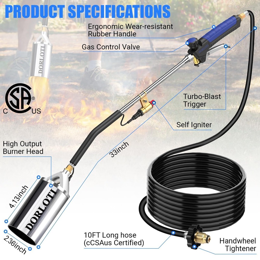 Propane Torch Weed Burner High Output Flame Torch 10FT Hose Igniter