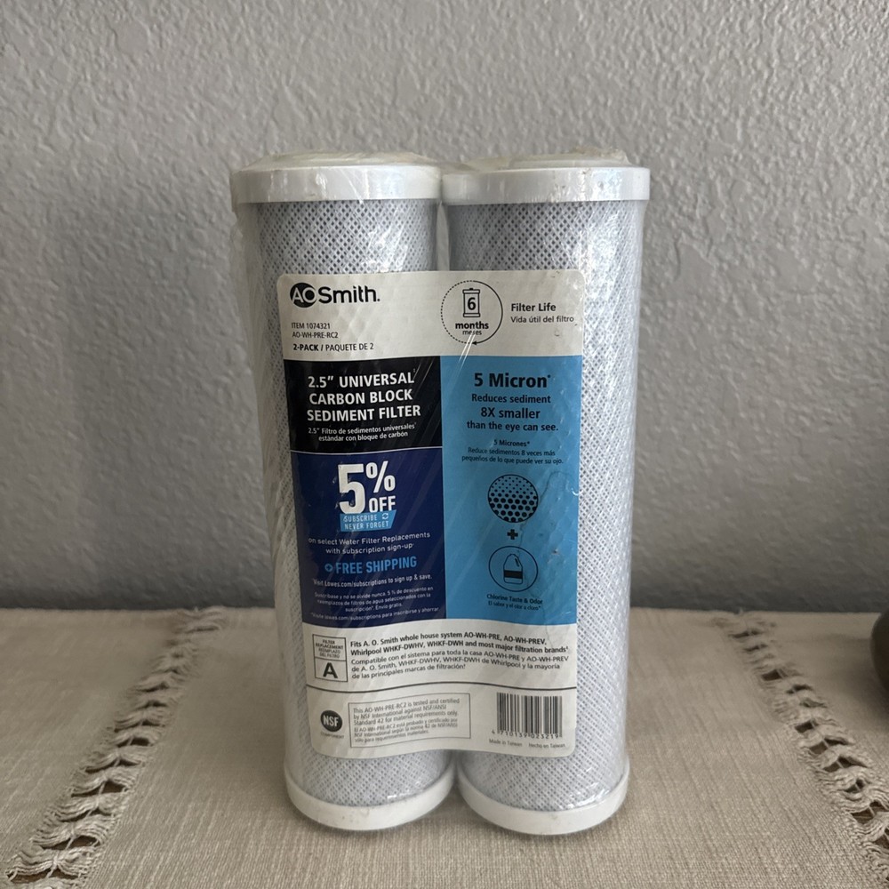 A.O. Smith AO-WH-PRE-RC2 - 2.5" Universal Carbon Block Sediment 5 Micron Filters