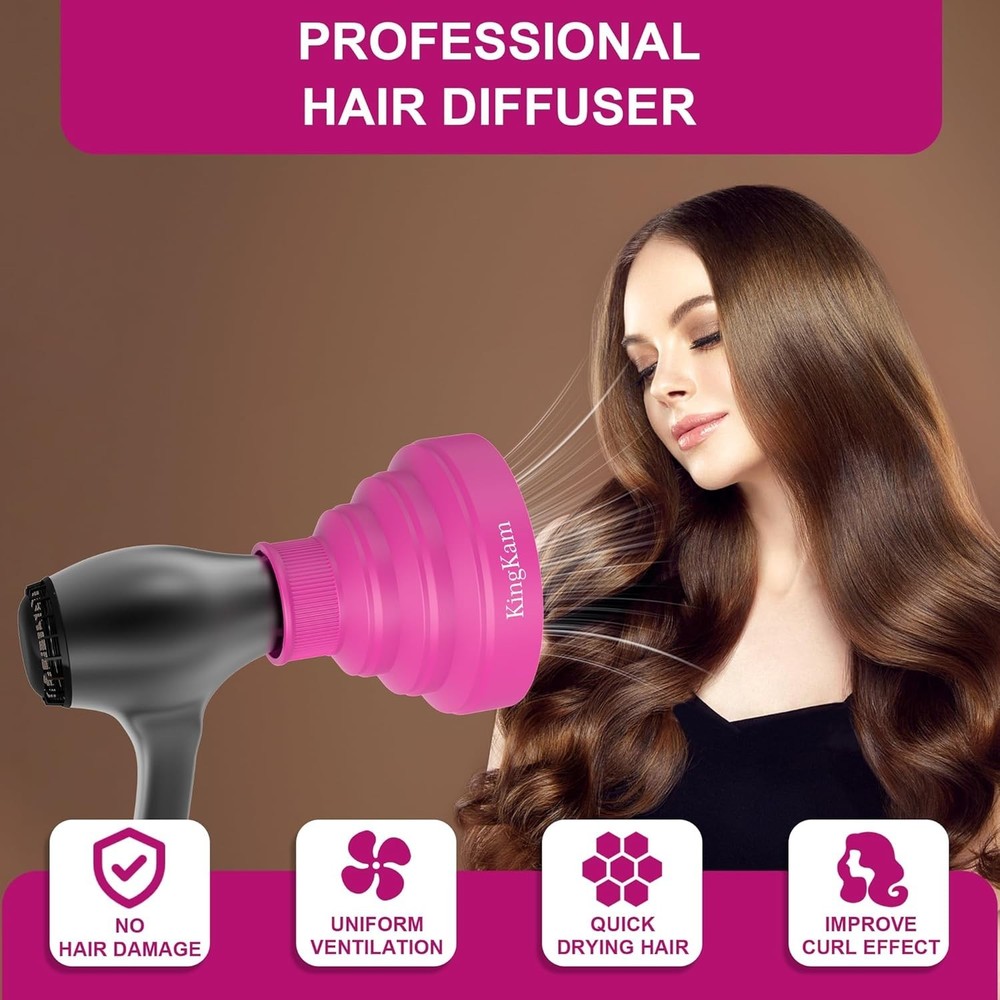 Efficient Silicone Hair Dryer Diffuser - Compact, Quick Drying, and Stylish Pink