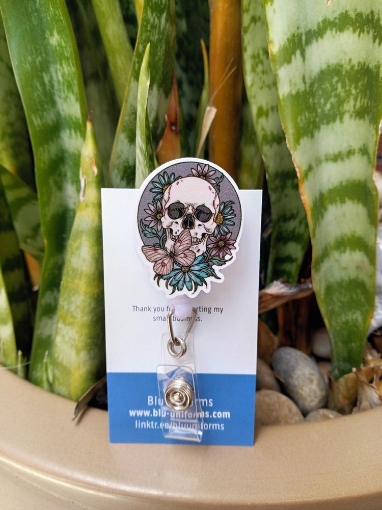 Gothic Skull Badge Reel Holder/ ID / Clip