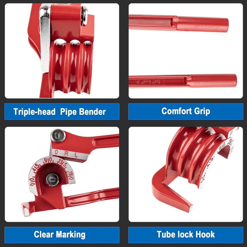 Red 3 in 1 Pipe Bender 0 180 Degree Manual