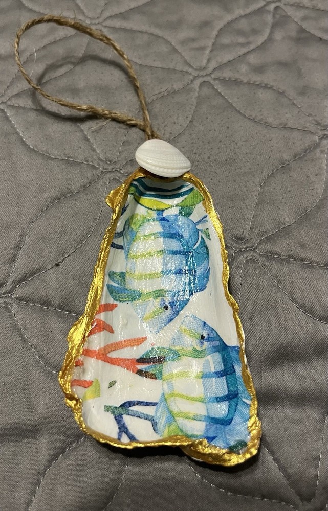 Handmade Decoupage on Oyster Shell Beach theme (fishes)