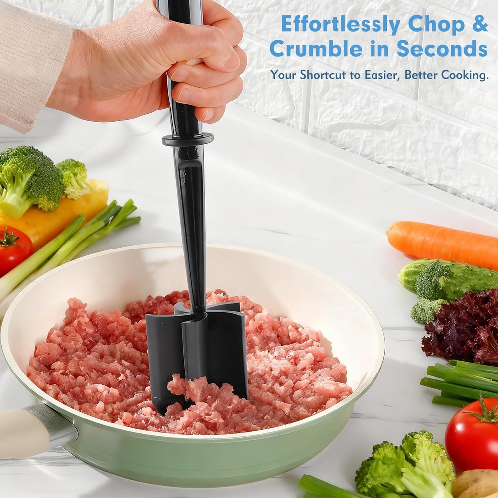 Ground Beef Chopper Tool, 2-Pack Heat-Resistant Meat One Size, Black