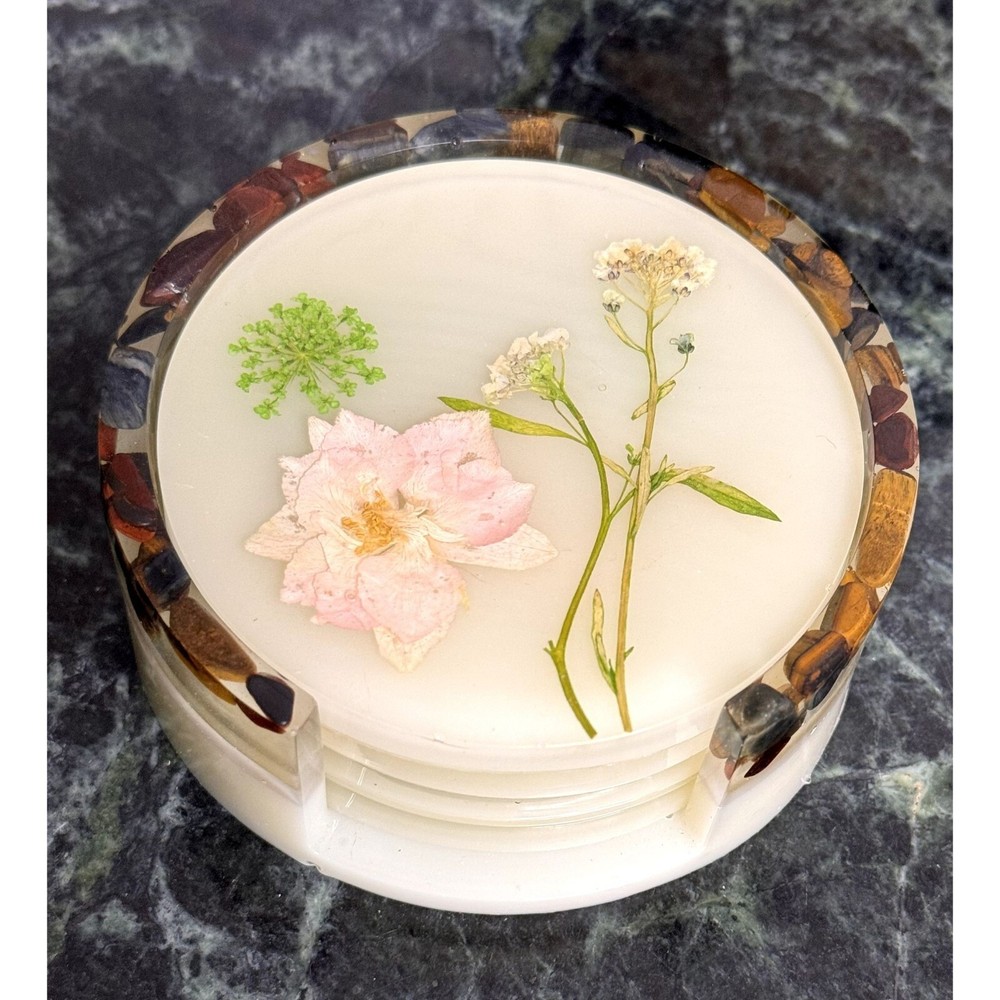 Flower Coaster Set (Set Includes 4 Coasters & Holder)
