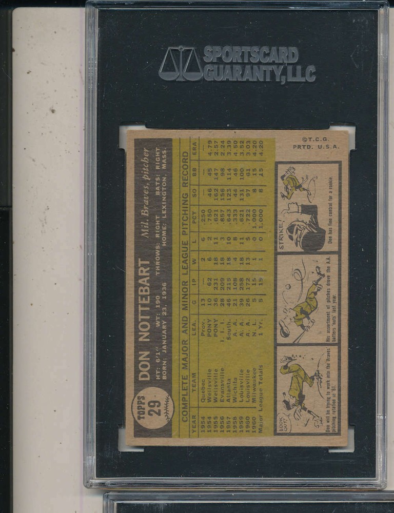 Don Nottebart Braves #29 1961 Topps signed sgc