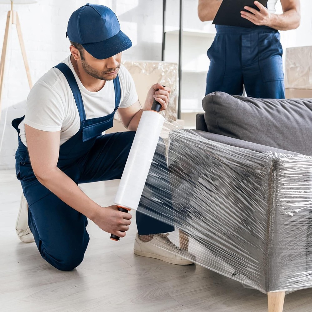 Versatile 15" x 1000' Stretch Film with Handle - Ideal for Moving and Packing