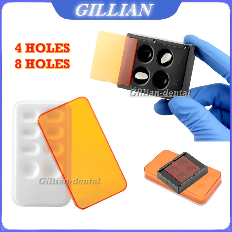 Dental Resin Shading Light Case Veneer Teeth Patch Plastic Storage Box 4/8 Holes