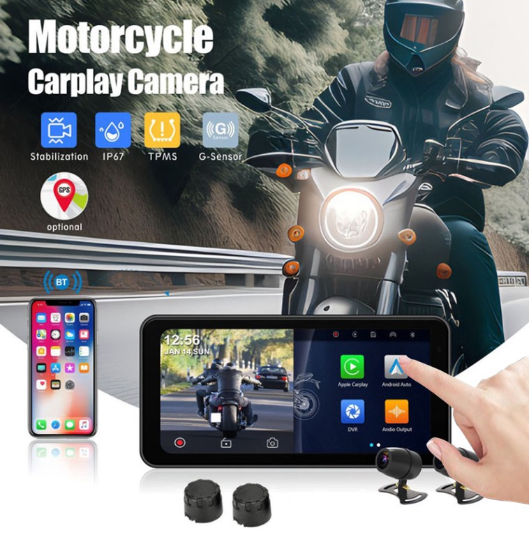 6.25" Motorcycle GPS Navi Wireless Carplay/Android Waterproof Bluetooth w/Camera