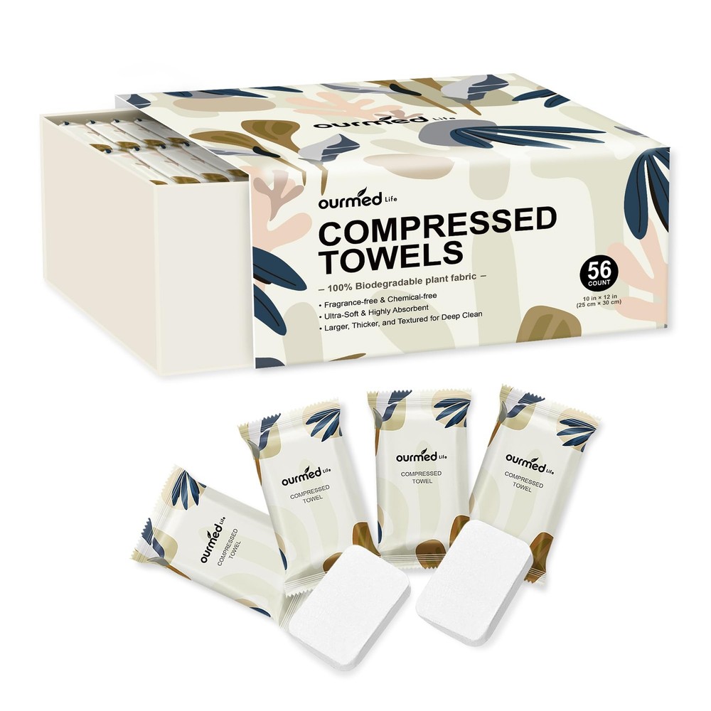 Compressed Towel Tablets – Portable, Individually Wrapped Disposable Face Tow...
