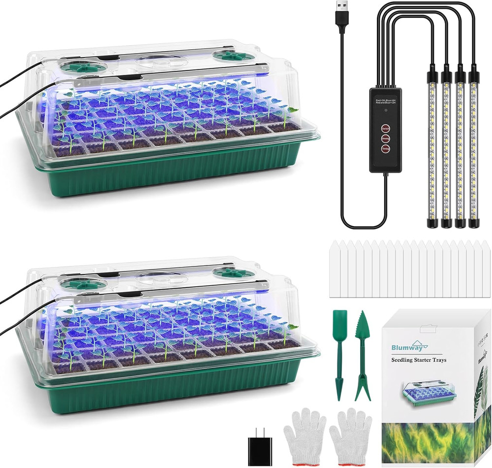 Seed Starter Tray Kit with Grow Light, 80 Cells and Humidity Dome, 2 Pack