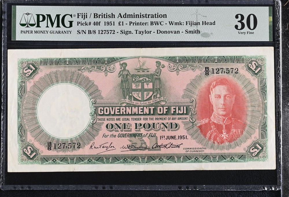 Fiji/British 1 Pound 1951 P40f PMG 30