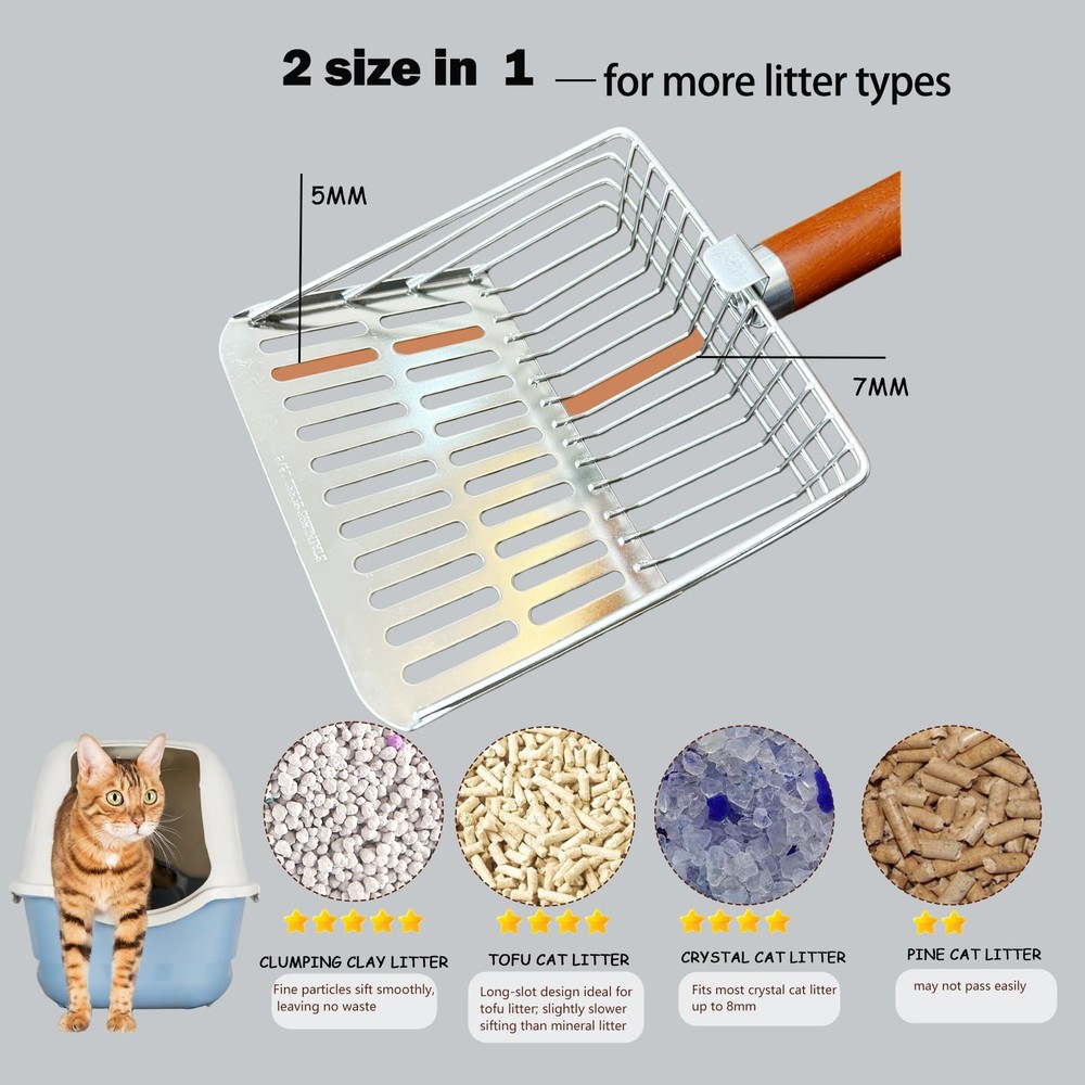 TabifurKitc Designed for Deep Litter Boxes, Long Handle Metal Cat Litter Scoo...