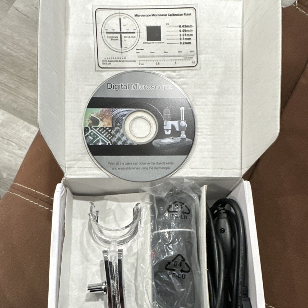 Digital Microscope USB Camera Kit with Stand, Calibration Ruler, Software CD