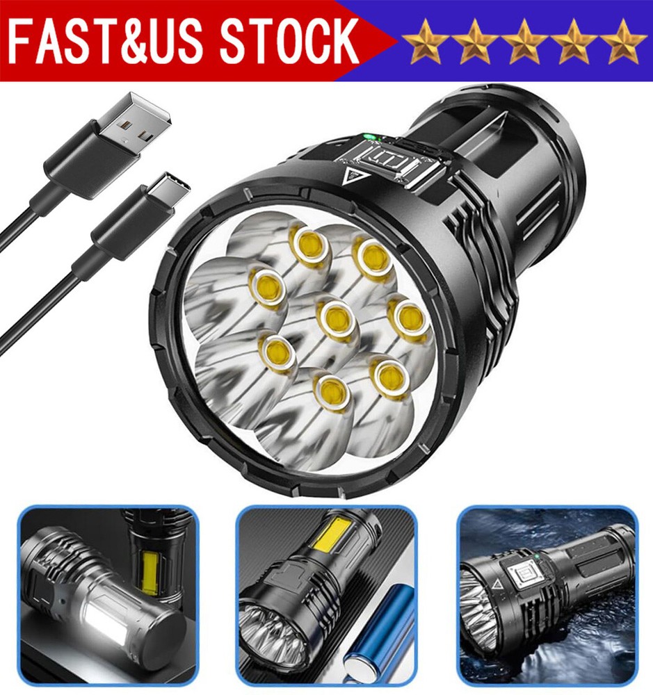 Super Bright 12000000LM Torch 8 LED Flashlight USB Rechargeable Tactical lights