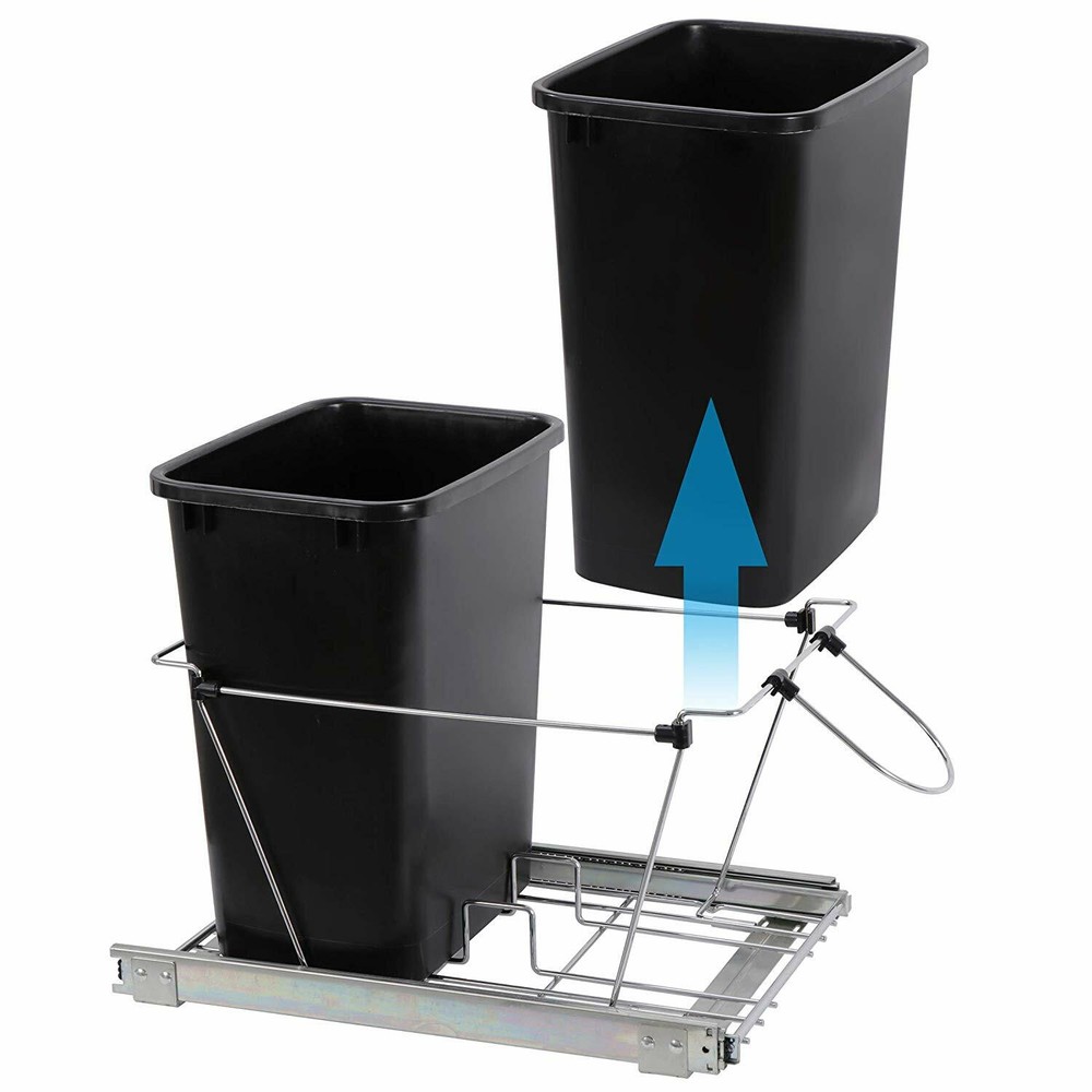 Set of 2 Pull Out Trash Garbage Can Sliding Kitchen Waste Container Durable