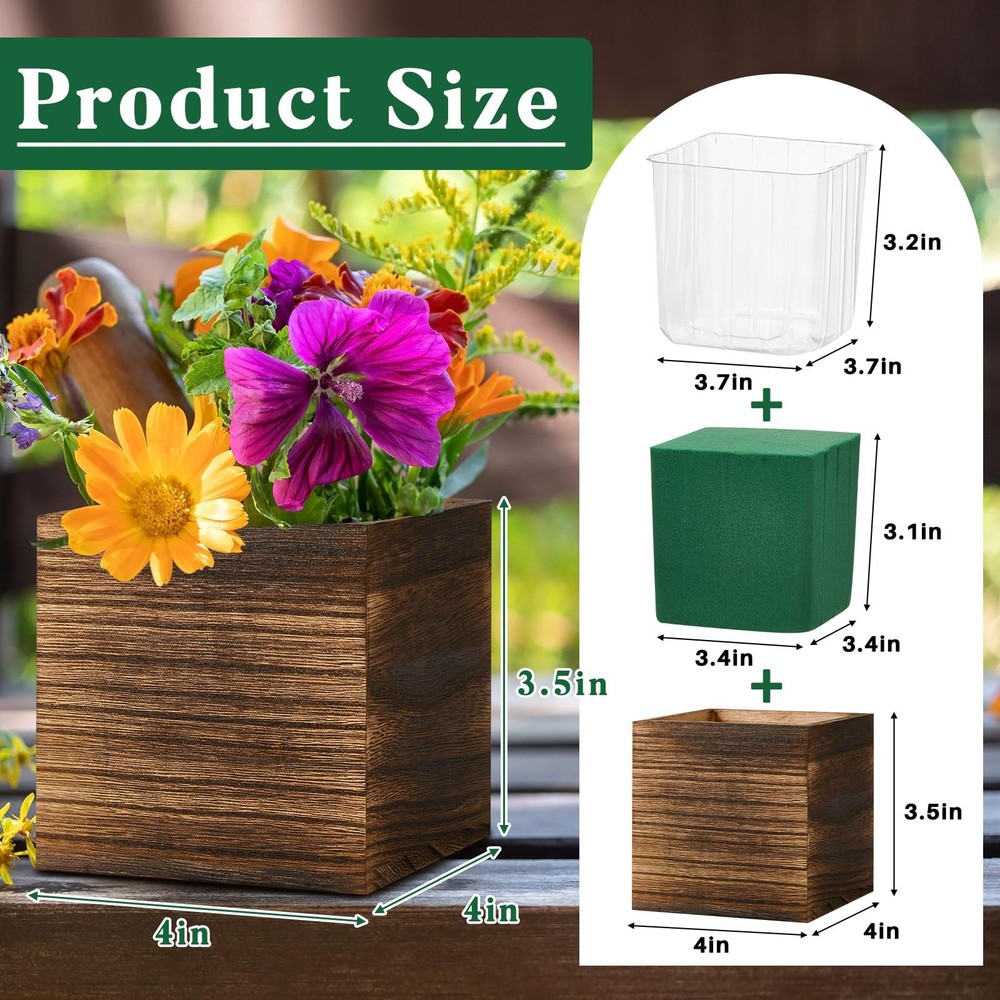 12 Set Wood Cube Planter Box Square Wood Vase Rustic Cube Planter Box with Re...