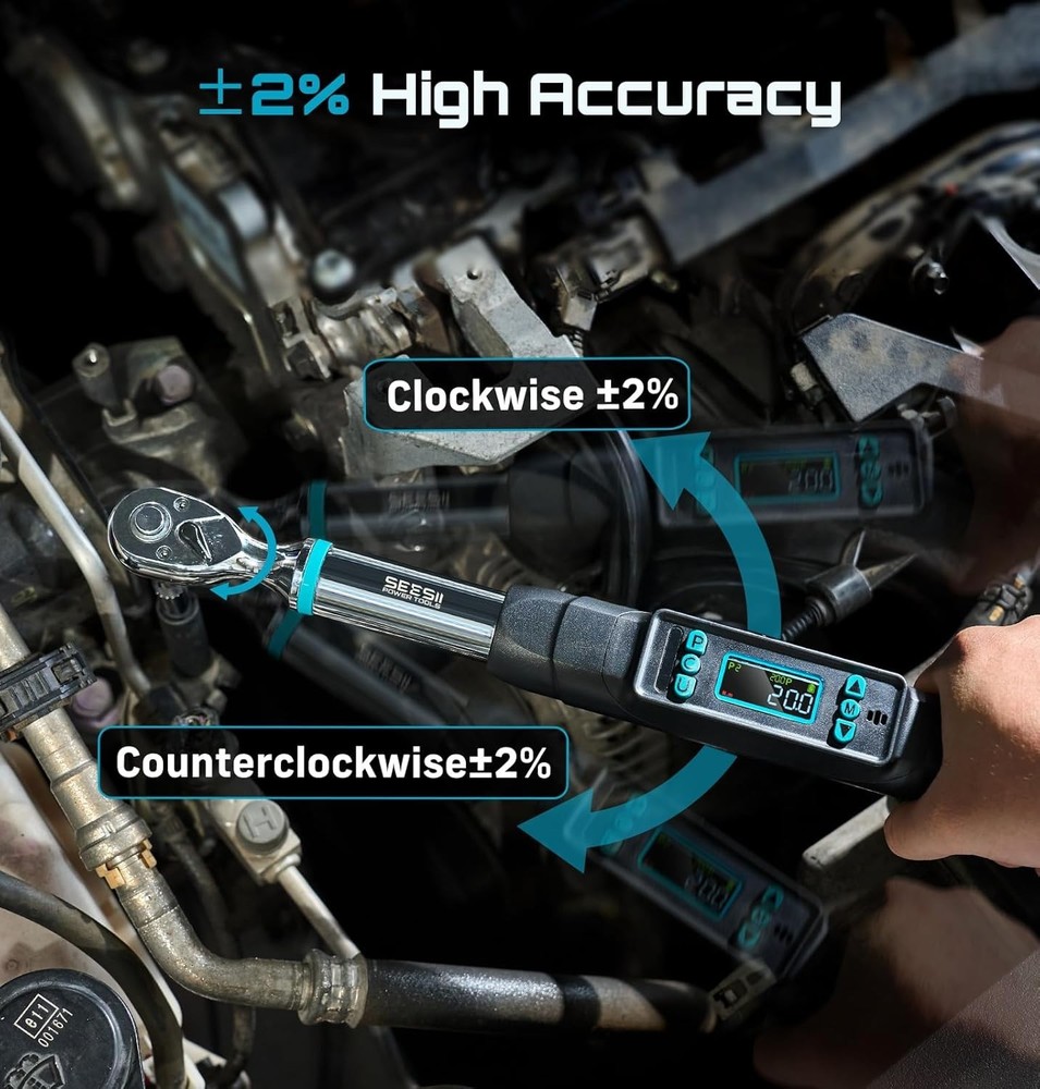 Versatile 3/8" Digital Torque Wrench with Multi-Unit Display & Protective Case