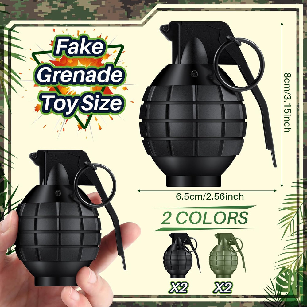 4 Pcs Plastic Hand Grenades with Realistic Sound Effects and Flashing Light, ...