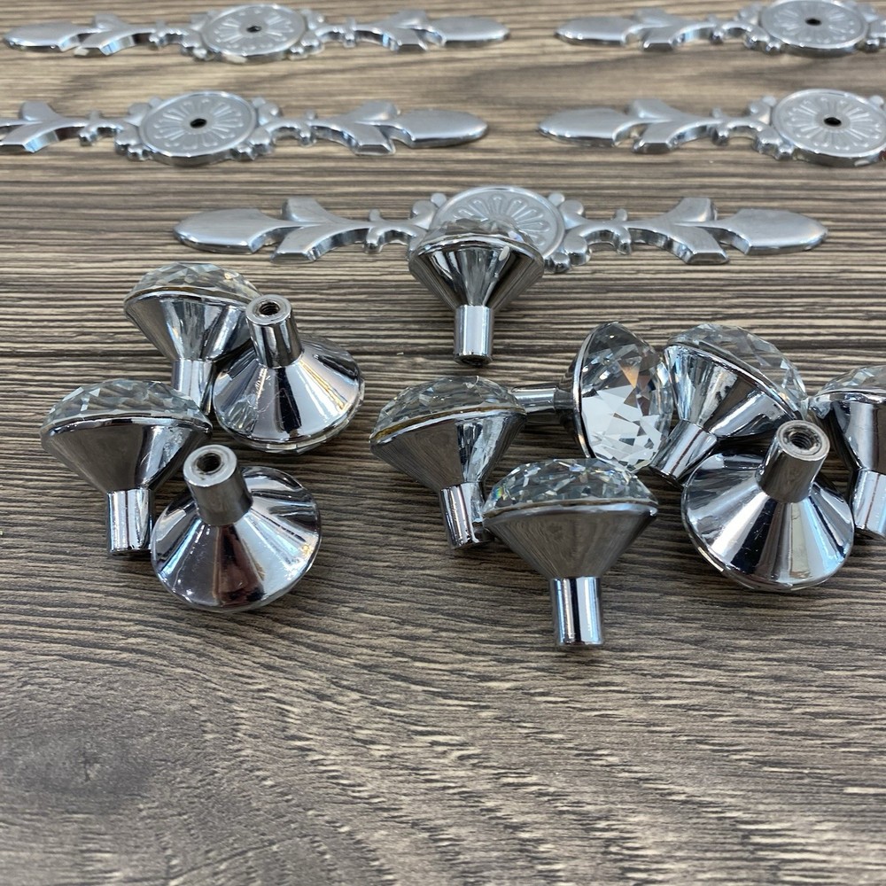 Lot Of 11 Drawer Glass Pulls Knobs With Back Plates NO Screws