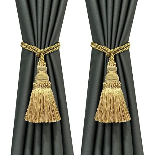 2 Pack Curtain Tie Backs Rope Tassels for Curtains Drape tiebacks 2p Gold