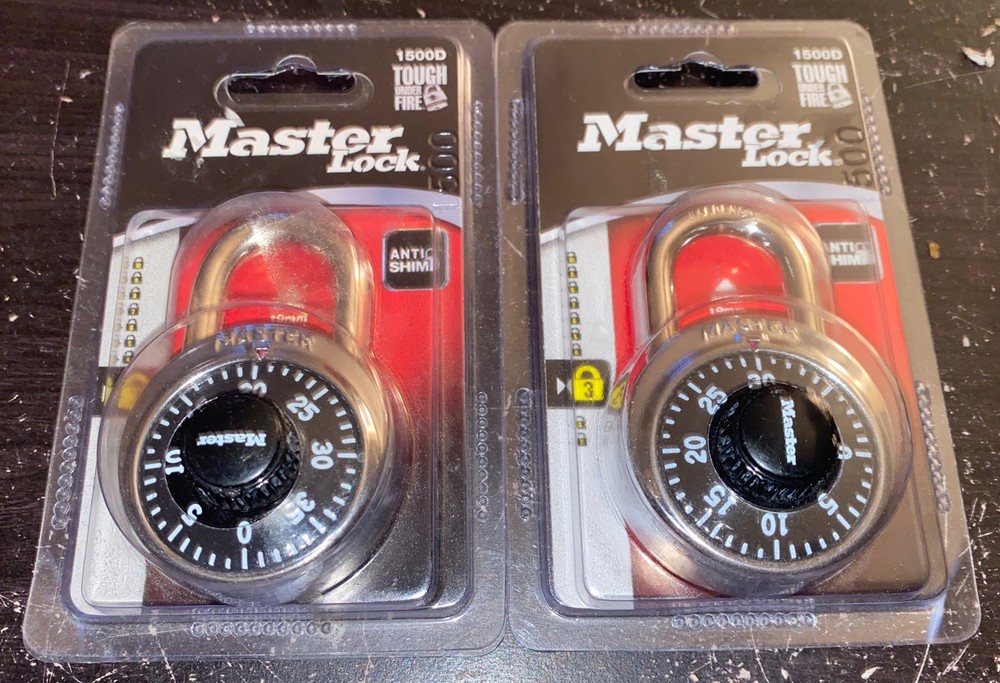2 PACK, Master Lock Anti-Shim 3-Digit Combination Lock #1500D Black