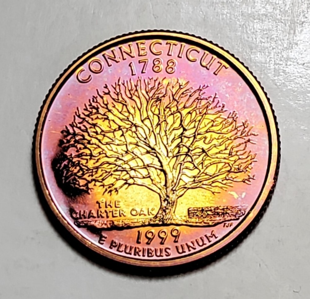 TONED 1999 S CONNECTICUT STATE QUARTER CLAD PROOF UNC #C5334