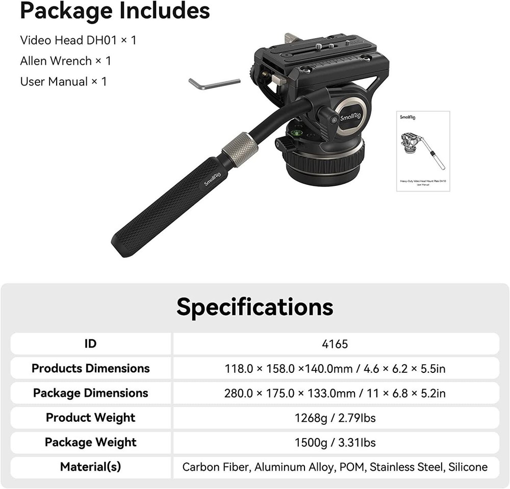 SmallRig Tripod Fluid Video Head w/Flat Base and Adjustable Handle Adjustable