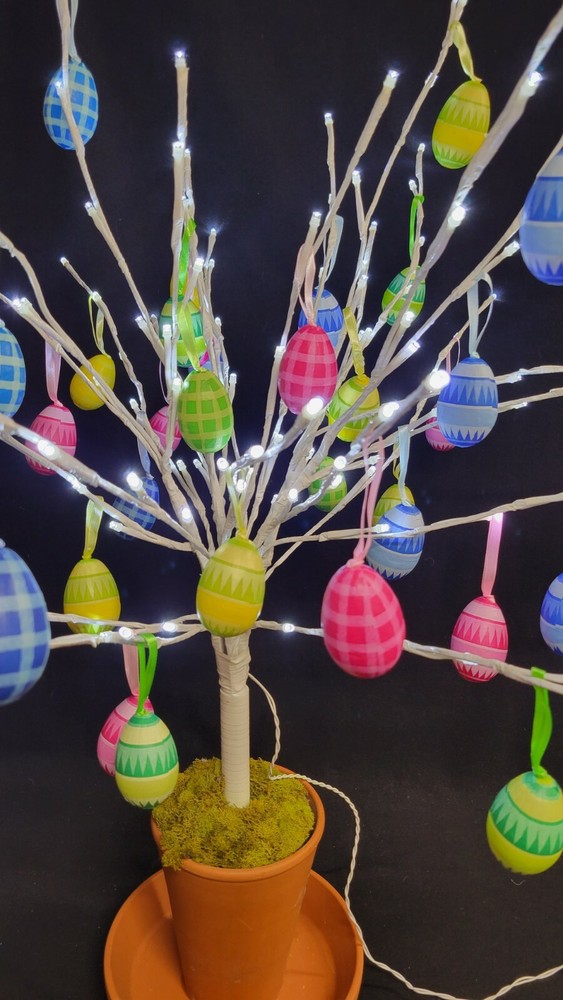 Electric Lighted 36 Inch Tall Easter Spring Tree 36 Hanging Colorful Eggs