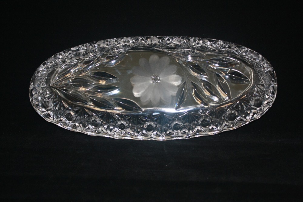 Crystal Celery Dish 10 inch etched flower