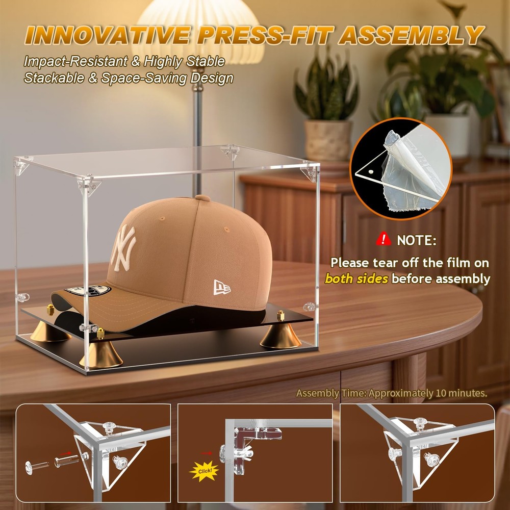 Clear Hat Display Case Ã¢â‚¬â€œ Acrylic Baseball Cap Showcase with Double Bas...