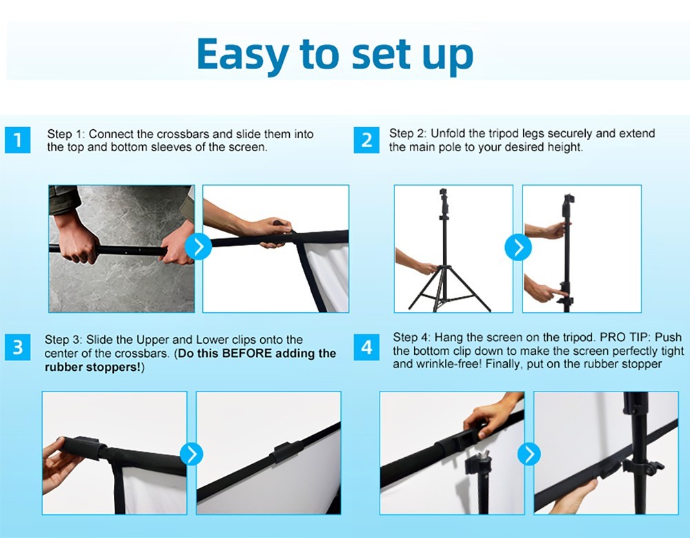 60" PORTABLE MOBILE PROJECTOR SCREEN TRIPOD STAND HEIGHT ADJUSTABLE CONFERENCE