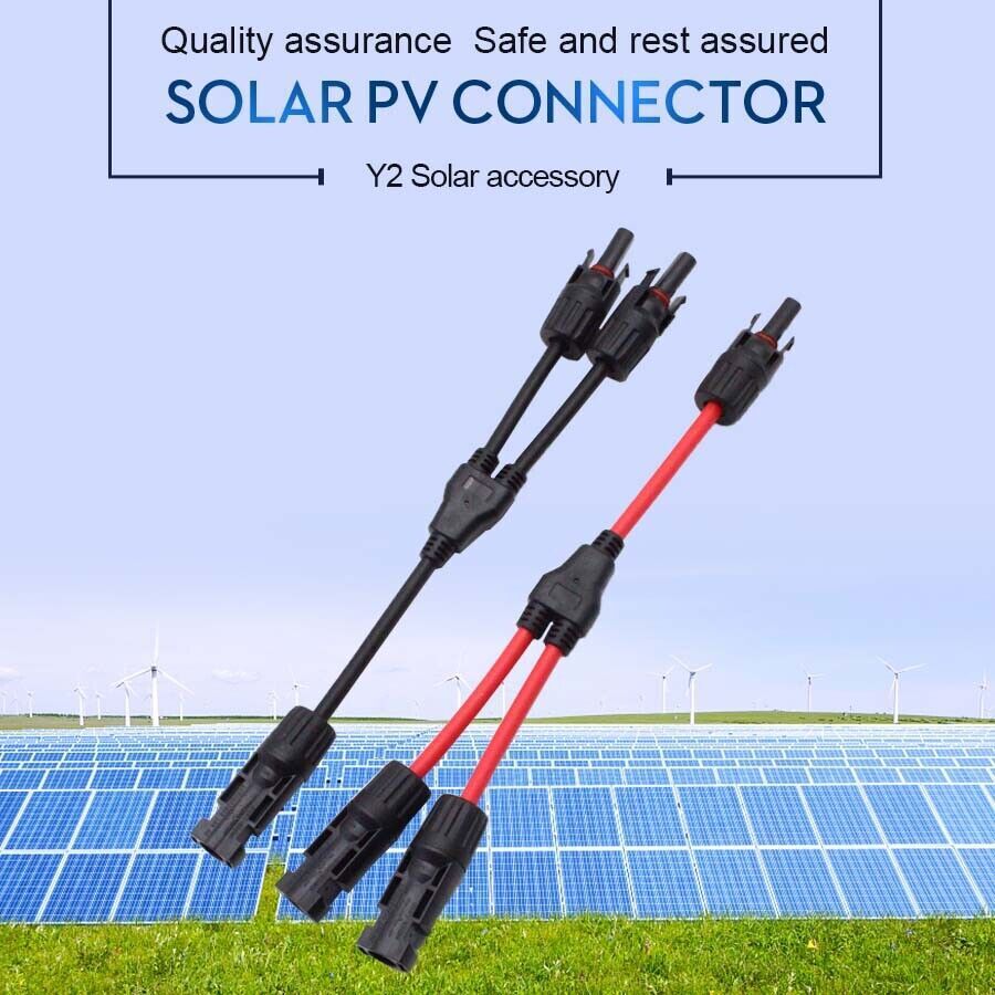 2pcs Y Branch Solar Panel Connector Cable 30A 1 to2 Parallel Adapter Waterproof