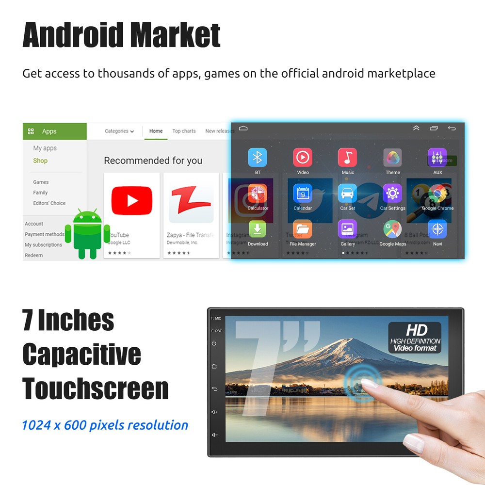 4+64G Double 2 DIN 7" Car Stereo For IOS & Android Touch Screen WIFI GPS RDS BT