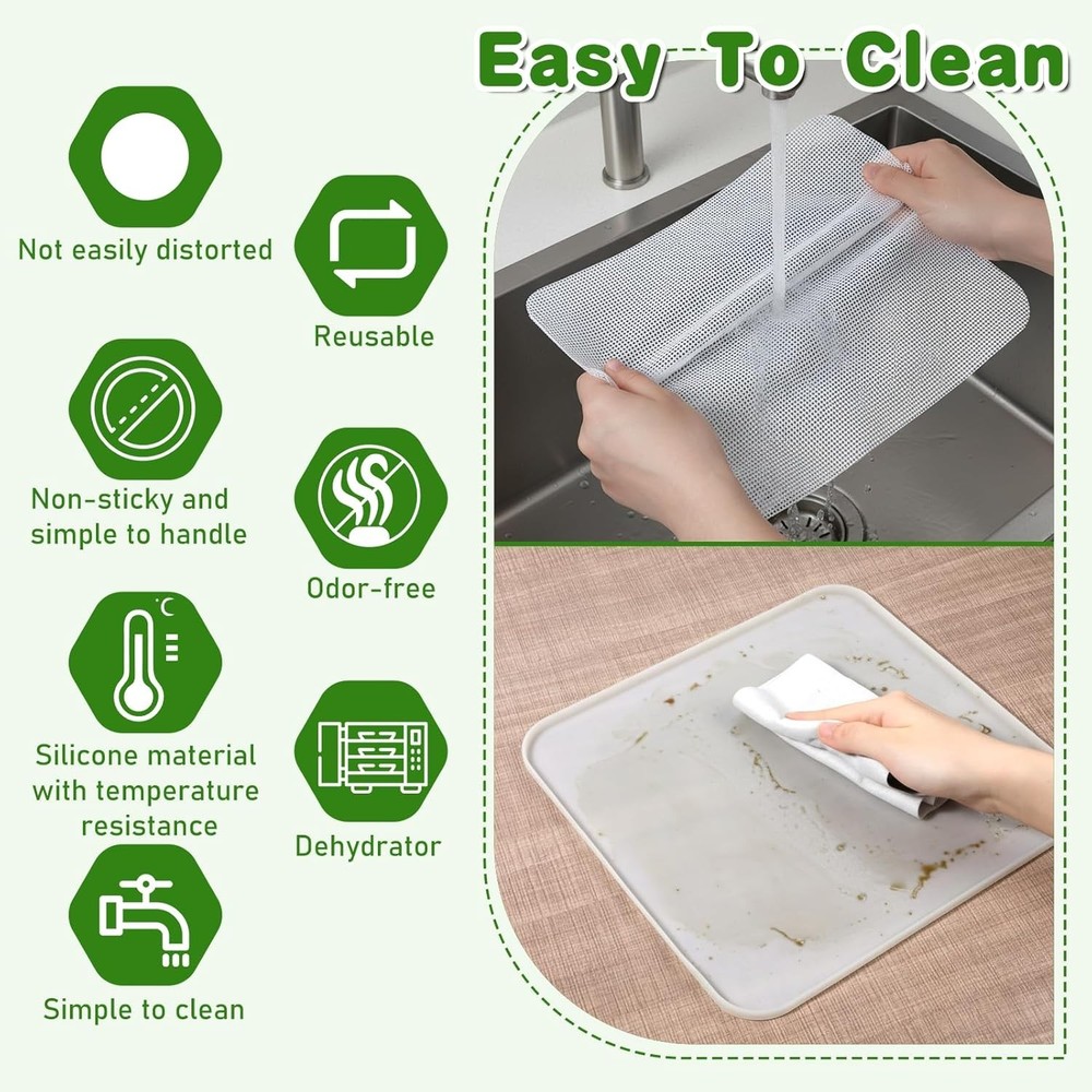 4 PCS Silicone Dehydrator Sheets, Dehydrator Sheets with Edge Dehydrators Trays