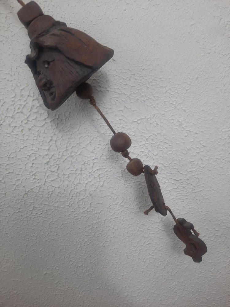 Artisan Ceramic Pottery Wind Chimes- Bell Faces, Approx 3 Feet Long UNIQUE
