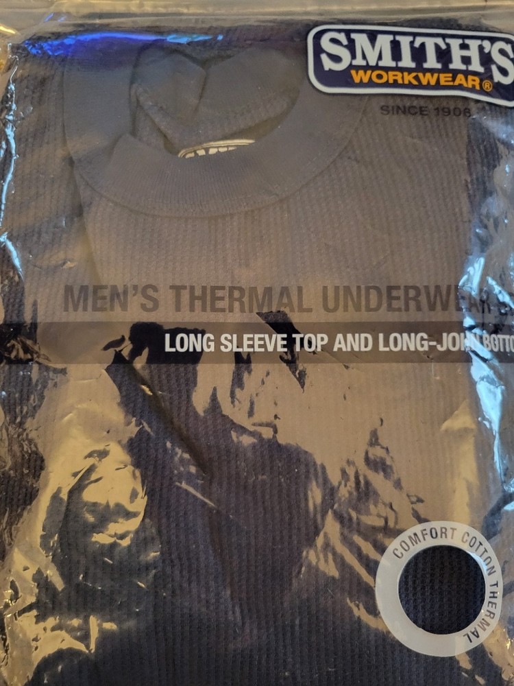 SMITH'S WORKWEAR THERMAL LONG SLEEVE TOP & LONG-JOHN BOTTOM, SIZE: L, Charcoal