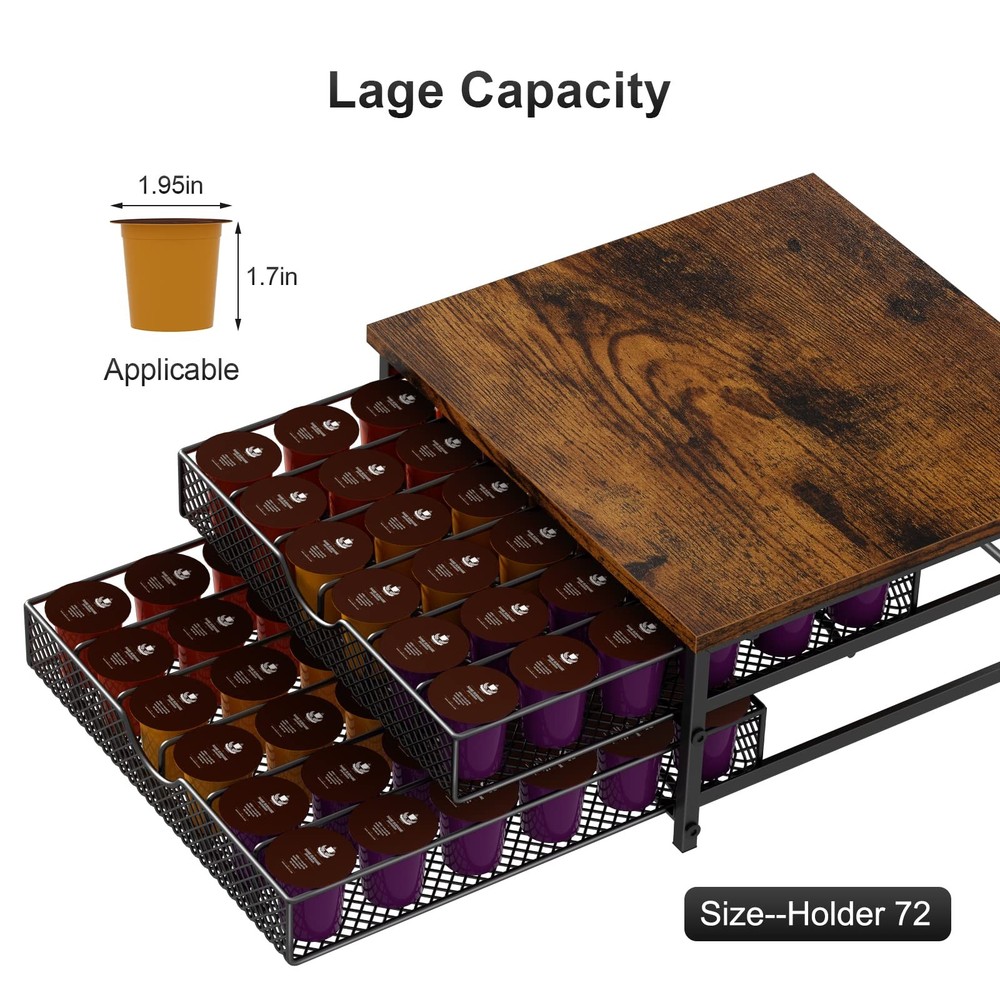 Coffee Pod Drawer K Cups Organizer 2-Tier Coffee Pod Storage Holder with Draw...