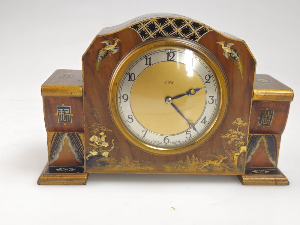 Fine Smiths Chinoiserie Lacquered Mantel Clock