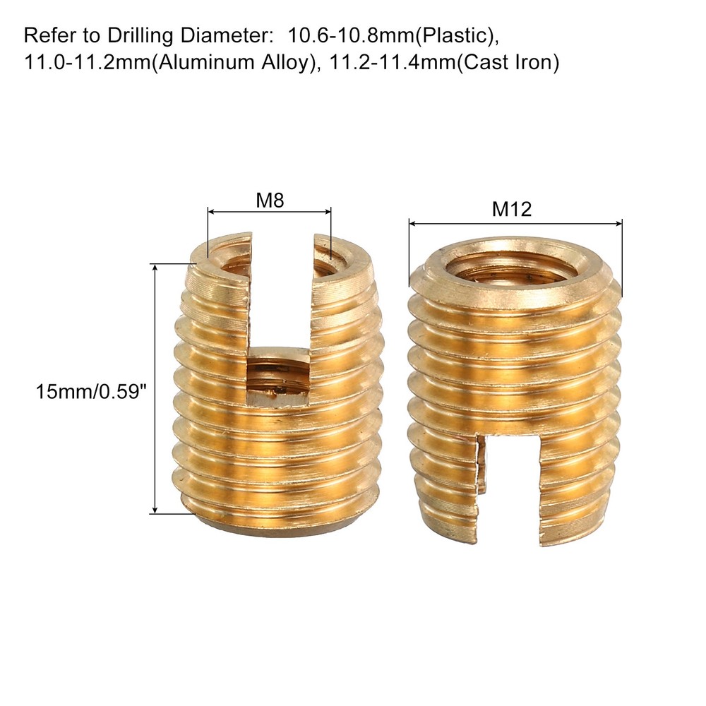 Self Tapping Threaded Inserts, 5pcs Inner M8 M12x15 Brass Nuts