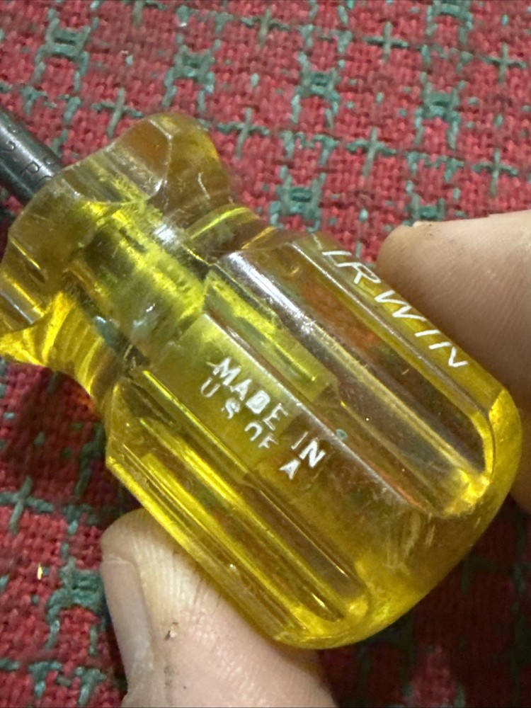 Vintage Irwin USA Stubby Screwdriver Yellow Handle Philips 2 🇺🇸 Excellent