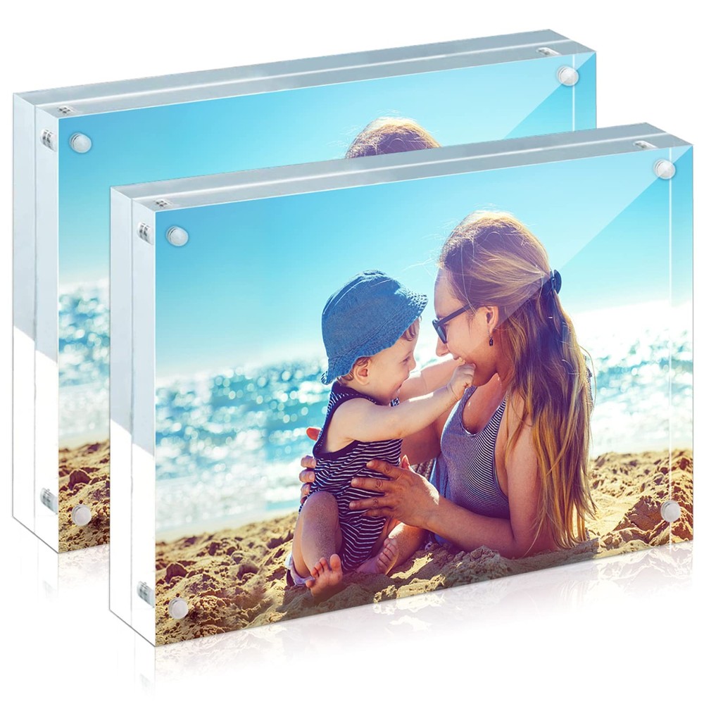 Acrylic Frames, 2 Pack 5x7, 24mm Thicker Frameless Clear Picture Frame, Doubl...