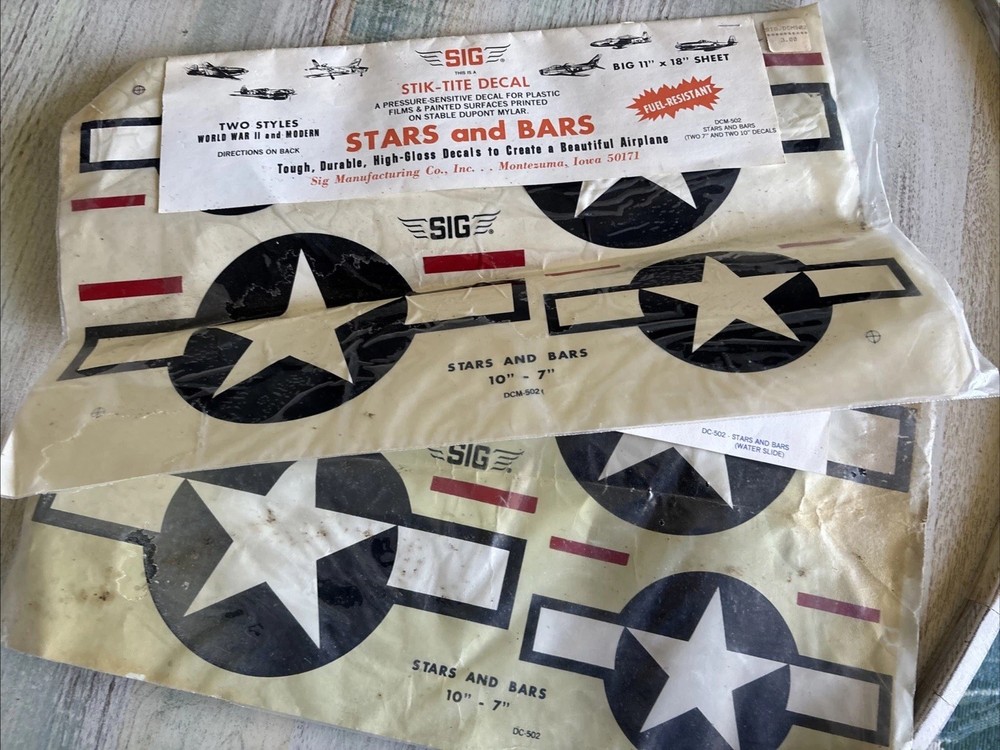 Vintage Original SIG Decal Set Stars & Bars DC 502 Decal Sheet (2)