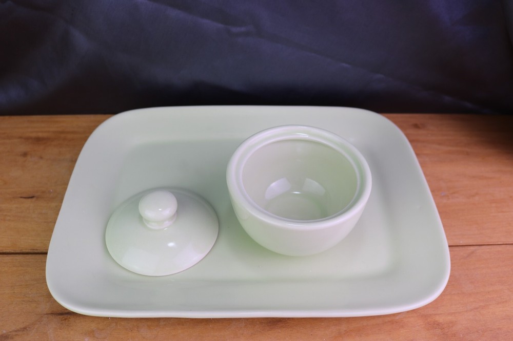 Hartstone Chartreuse Smooth Pitcher Sugar Bowl Lid Rectangle Tray Dinnerware USA
