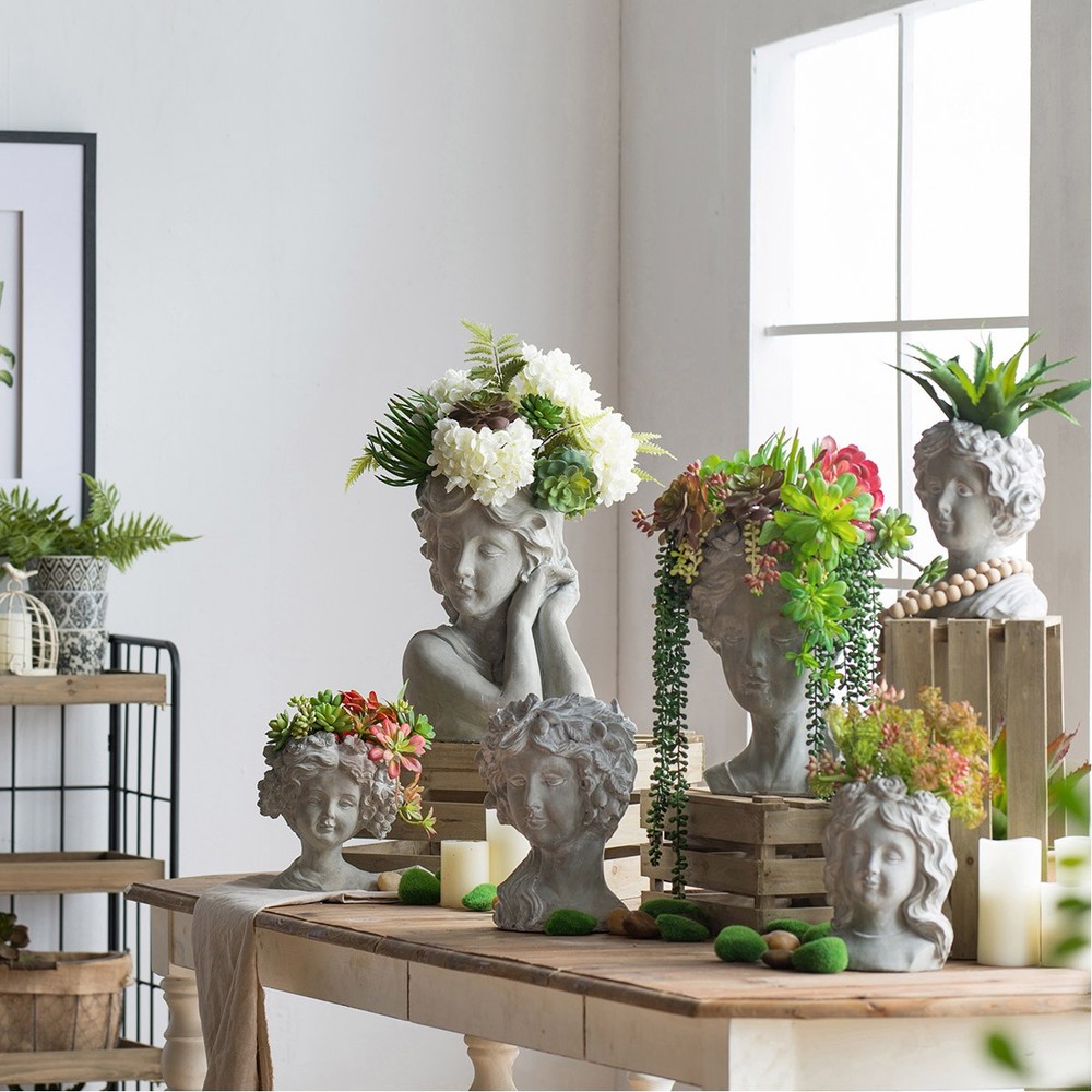 A&B Home D8029-DS Garden Whitewash Stone Planter