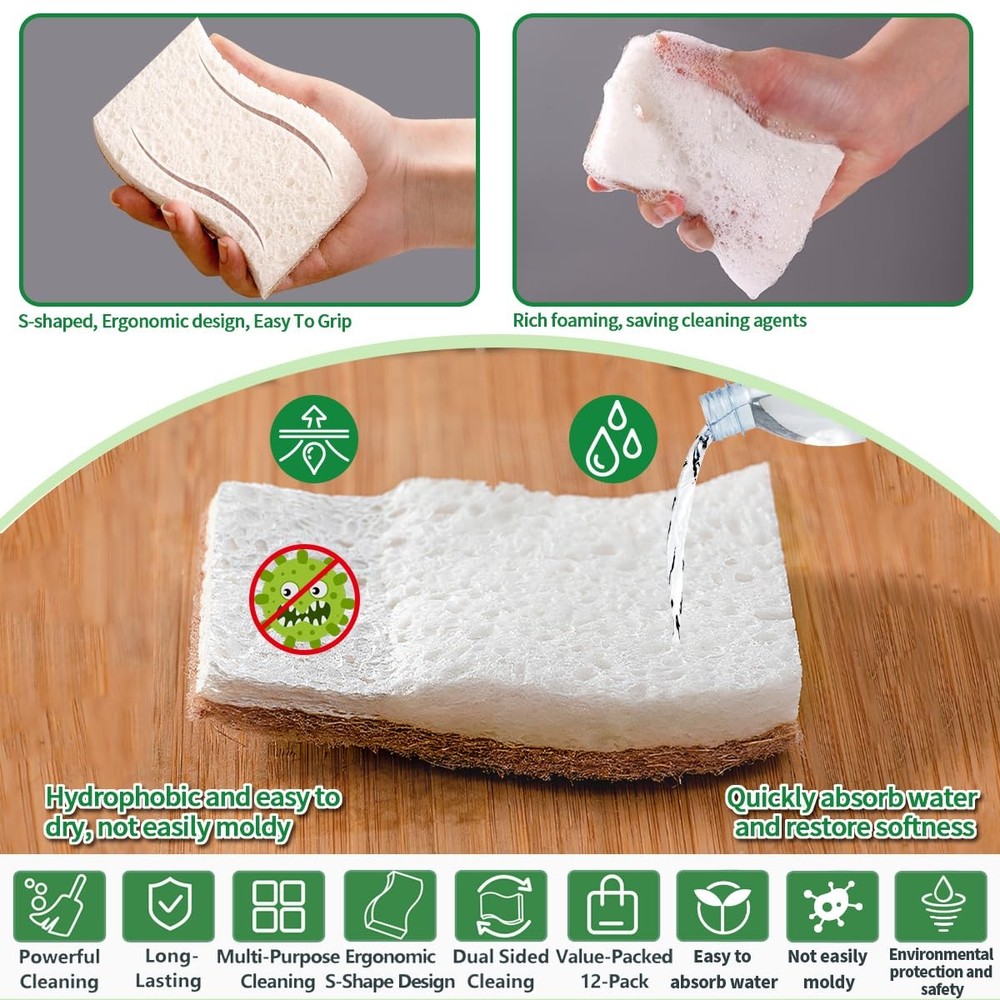 Sponges Kitchen Natural Dish Sponge PlantBased Biodegradable Compostable Cell...