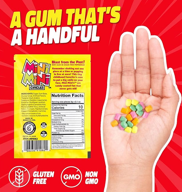 Gerrit Mini-Mini Chicles Gum 4 Pack Assorted Fruit Flavors .79oz Bag Retro Candy