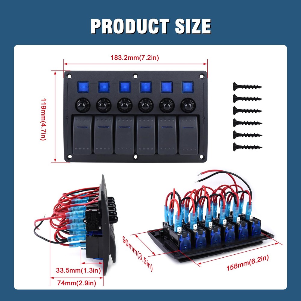 GGTA Marine Switch Panel Waterproof,Boat Switch Panel with Breakers,12V/24vol...