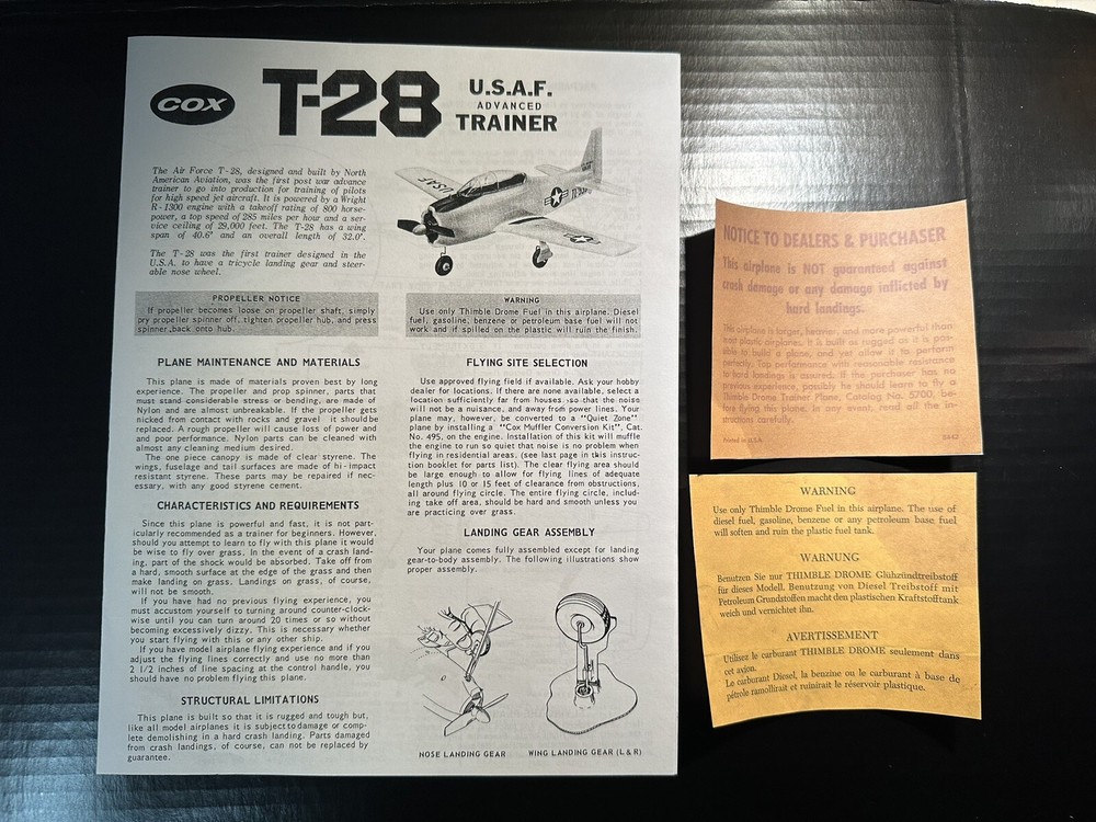 Cox Airplane T-28 Instructions